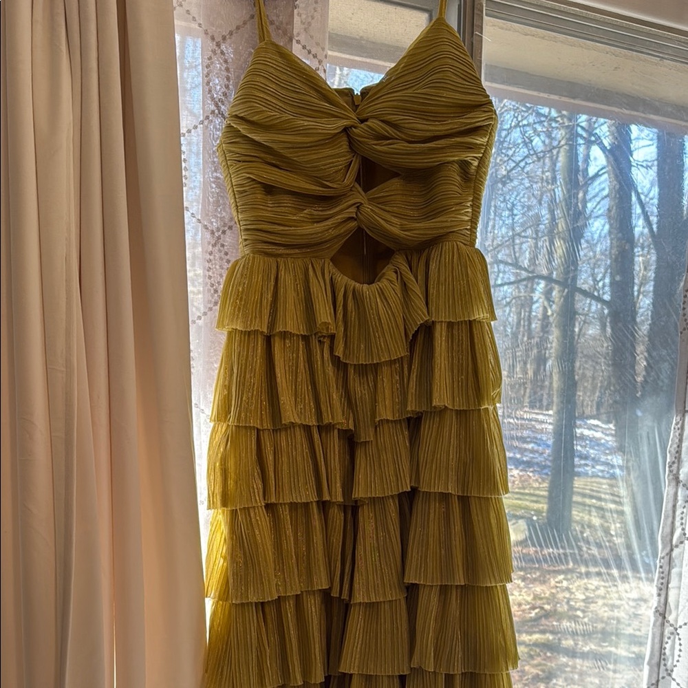 Elegant Olive Green Tiered Dress
